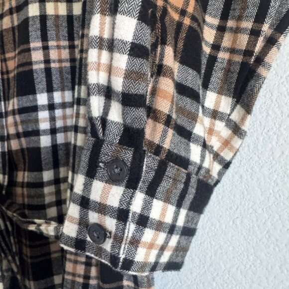 Loft Plaid Long Sleeve Button Down Tie Waist Flannel Shirtdress Women's Size L - Picture 6 of 8